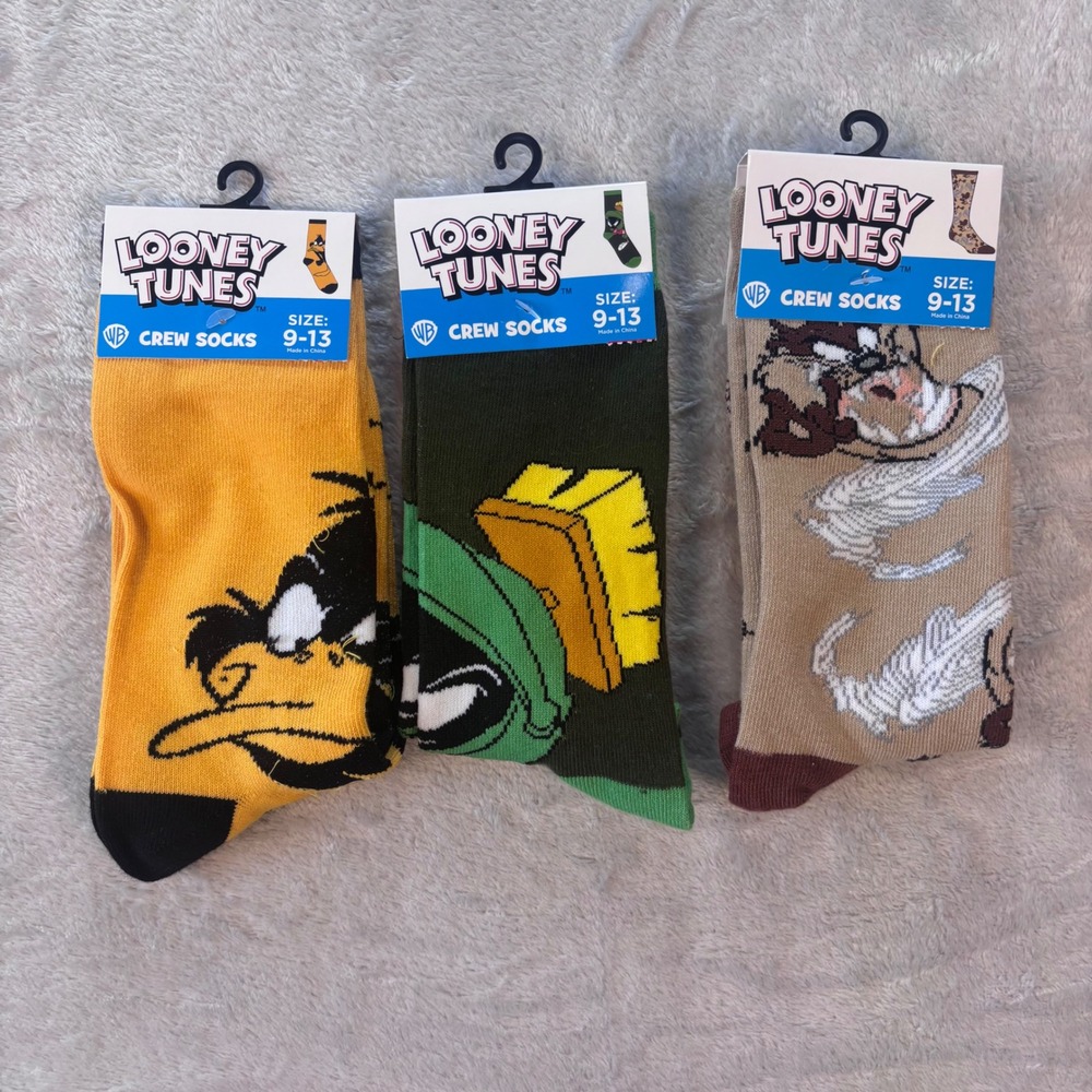 Looney Tunes Crew Socks 3-Pack Cartoon Characters Size 9-13 NWT